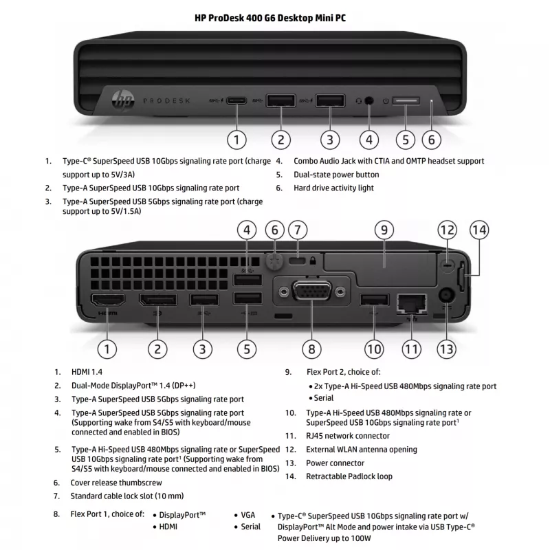 HP Renewed Grade A ProDesk 400 G6 Mini kompiuteris - Intel Core i5-10500T, 16GB RAM, 256GB SSD, Intel UHD Graphics 630, Windows 11 Pro