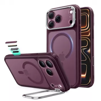 ESR Classic Hybrid Kickstand MagSafe dėklas, skirtas iPhone 17 Pro / 18 Pro – matinis tamsiai bordo spalvos
