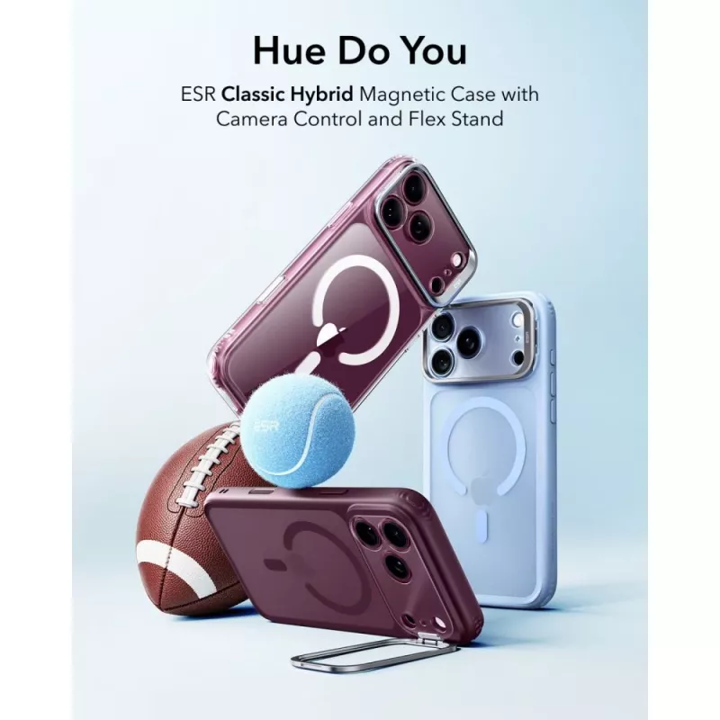 ESR Classic Hybrid Kickstand MagSafe dėklas, skirtas iPhone 17 Pro / 18 Pro – matinis tamsiai bordo spalvos