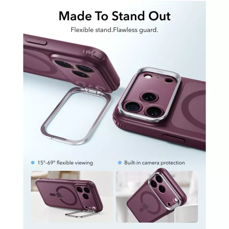 ESR Classic Hybrid Kickstand MagSafe dėklas, skirtas iPhone 17 Pro / 18 Pro – matinis tamsiai bordo spalvos