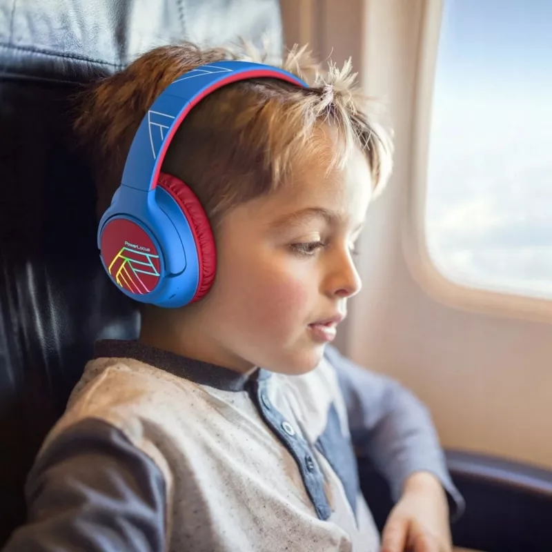 PowerLocus Bobo Kids belaidės ausinės, LED, AUX, mėlynos/raudonos