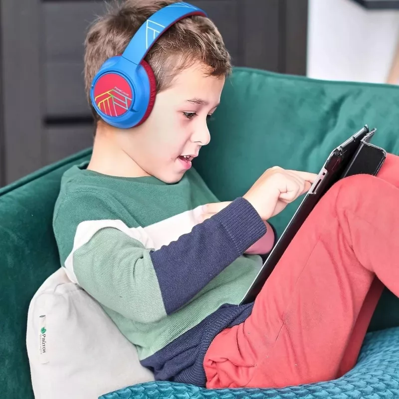 PowerLocus Bobo Kids belaidės ausinės, LED, AUX, mėlynos/raudonos