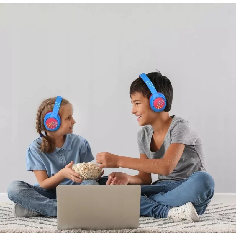 PowerLocus Bobo Kids belaidės ausinės, LED, AUX, mėlynos/raudonos