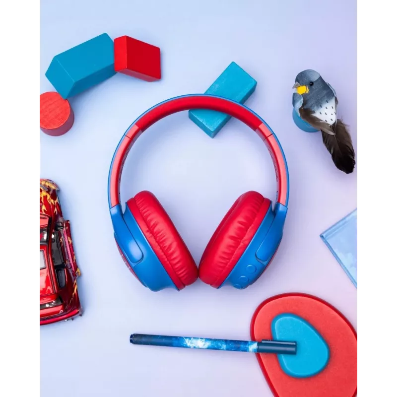 PowerLocus Bobo Kids belaidės ausinės, LED, AUX, mėlynos/raudonos