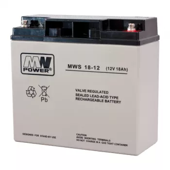 MPL POWER ELEKTRO MPL MW POWER MWS 18-12 UPS baterija, švino rūgšties akumuliatorius VRLA AGM, nereikalaujantis priežiūros, 12 V 18 Ah, juoda, pilka