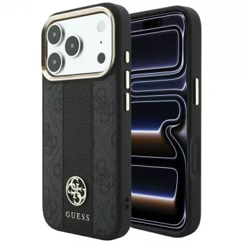 Guess 4G Stripe Round ir Classic Logos MagSafe dėklas, skirtas Apple iPhone 18 Pro / 17 Pro - juodas
