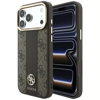 Guess 4G Stripe Round ir Classic Logos MagSafe dėklas, skirtas iPhone 18 Pro / 17 Pro - rudos spalvos