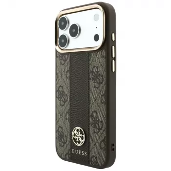 Guess 4G Stripe Round ir Classic Logos MagSafe dėklas, skirtas iPhone 18 Pro / 17 Pro - rudos spalvos