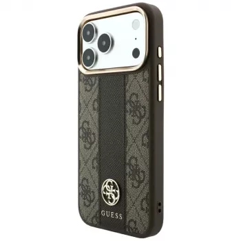 Guess 4G Stripe Round & Classic Logos MagSafe dėklas, skirtas iPhone 18 Pro Max / 17 Pro Max - rudas