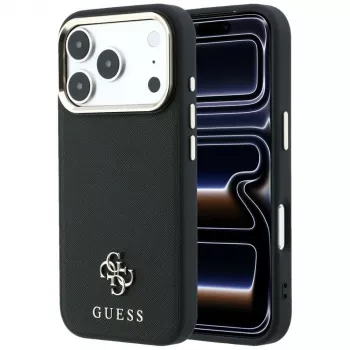 Guess Saffiano Small 4G ir Classic Logo MagSafe dėklas, skirtas Apple iPhone 17 Pro Max / 18 Pro Max - juodas