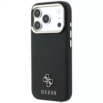 Guess Saffiano Small 4G ir Classic Logo MagSafe dėklas, skirtas Apple iPhone 17 Pro Max / 18 Pro Max - juodas