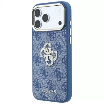 GUESS 4G & Big Strass Logo kietasis dangtelis, skirtas iPhone 18 Pro / 17 Pro - mėlynas