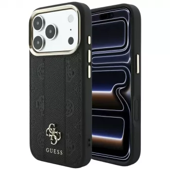 Guess Stripe Peony 4G Logo MagSafe dėklas, skirtas Apple iPhone 18 Pro / 17 Pro - juodas