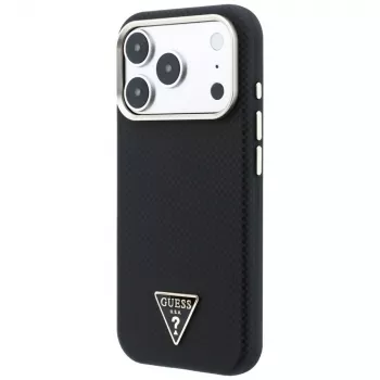 Guess Kevlar Triangle Logo MagSafe dėklas, skirtas iPhone 17 Pro / 18 Pro - juodos spalvos