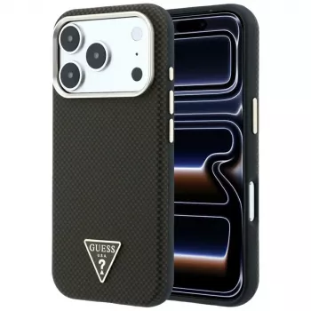 GUESS Kevlar Triangle Logo MagSafe dėklas, skirtas iPhone 17 Pro Max / 18 Pro Max - rudas