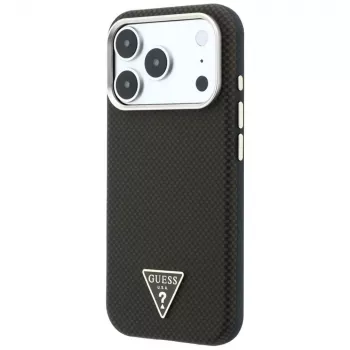GUESS Kevlar Triangle Logo MagSafe dėklas, skirtas iPhone 17 Pro Max / 18 Pro Max - rudas