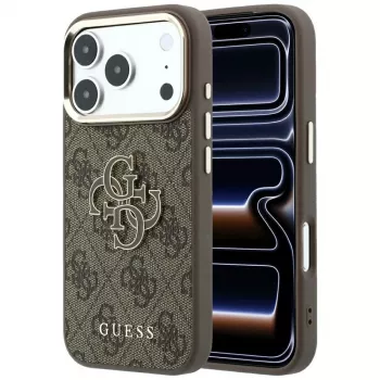 Guess 4G ir didelis dervos logotipas dėklas, skirtas iPhone 17 Pro Max / 18 Pro Max - rudas