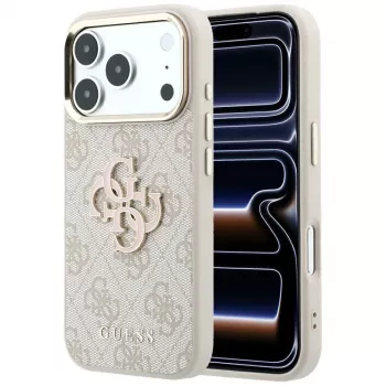 Guess 4G ir didelis dervos logotipas dėklas, skirtas iPhone 17 Pro Max / 18 Pro Max - rožinis