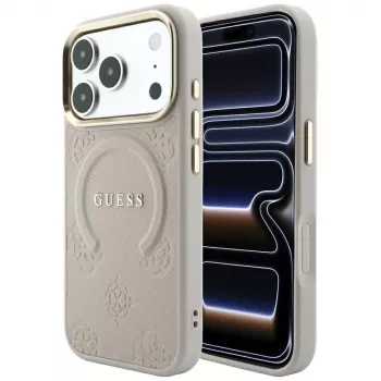 Guess Saffiano Peony & Ring MagSafe dėklas, skirtas iPhone 18 Pro / 17 Pro - rožinis