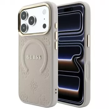 GUESS Saffiano Peony & Ring MagSafe dėklas, skirtas iPhone 18 Pro Max / 17 Pro Max – rožinis