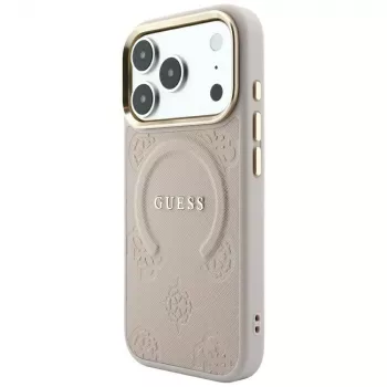 GUESS Saffiano Peony & Ring MagSafe dėklas, skirtas iPhone 18 Pro Max / 17 Pro Max – rožinis