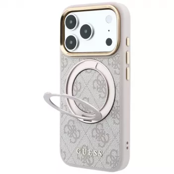 Guess Ring Stand 360 4G Classic Logo MagSafe dėklas, skirtas iPhone 18 Pro Max / 17 Pro Max - rožinis
