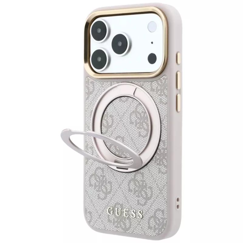 Guess Ring Stand 360 4G Classic Logo MagSafe dėklas, skirtas iPhone 18 Pro Max / 17 Pro Max - rožinis