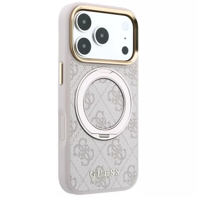 Guess Ring Stand 360 4G Classic Logo MagSafe dėklas, skirtas iPhone 18 Pro Max / 17 Pro Max - rožinis