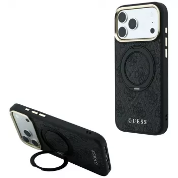 Guess Ring Stand 360 4G Classic Logo MagSafe dėklas, skirtas iPhone 18 Pro / 17 Pro, juodas