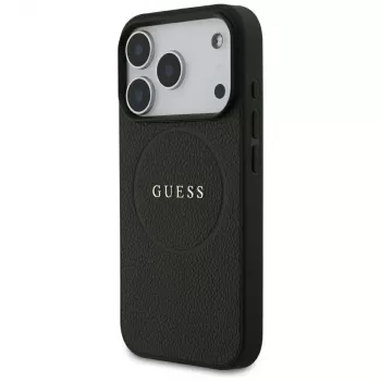 Guess Grained Gold Ring MagSafe dėklas, skirtas Apple iPhone 17 Pro / 18 Pro, juodas