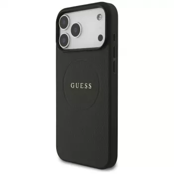 Guess Grained Gold Ring MagSafe dėklas, skirtas Apple iPhone 18 Pro Max / 17 Pro Max, juodas