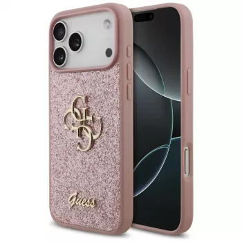 GUESS Fixed Glitter Big 4G dėklas, skirtas iPhone 18 Pro Max / 17 Pro Max - rožinis