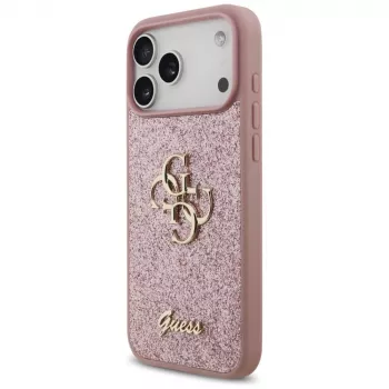 GUESS Fixed Glitter Big 4G dėklas, skirtas iPhone 18 Pro Max / 17 Pro Max - rožinis