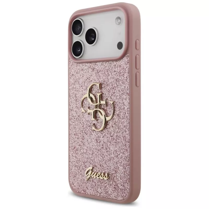 GUESS Fixed Glitter Big 4G dėklas, skirtas iPhone 18 Pro Max / 17 Pro Max - rožinis