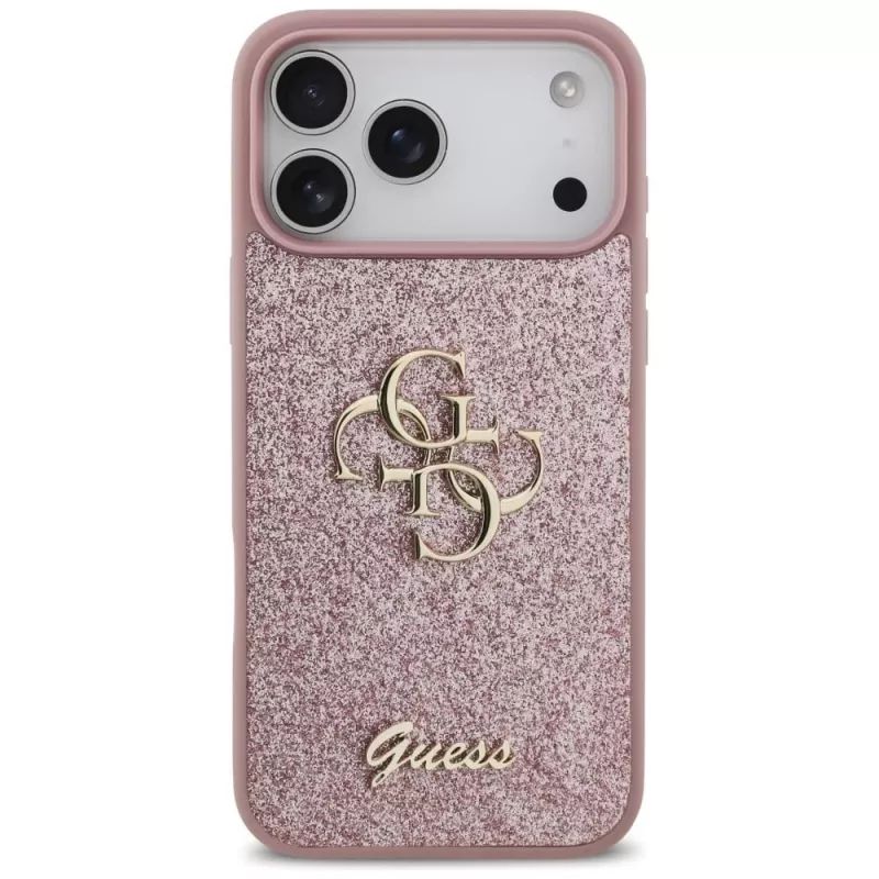GUESS Fixed Glitter Big 4G dėklas, skirtas iPhone 18 Pro Max / 17 Pro Max - rožinis