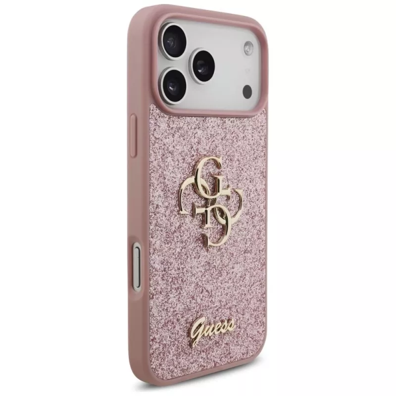 GUESS Fixed Glitter Big 4G dėklas, skirtas iPhone 18 Pro Max / 17 Pro Max - rožinis