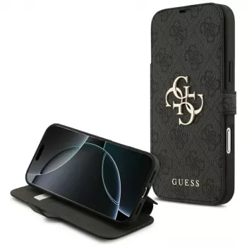 Guess Book 4G Metal Logo dėklas, skirtas iPhone 18 Pro Max / 17 Pro Max, juodas