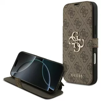 Guess Book 4G Metal Logo folio dėklas, skirtas iPhone 18 Pro Max / 17 Pro Max - rudas