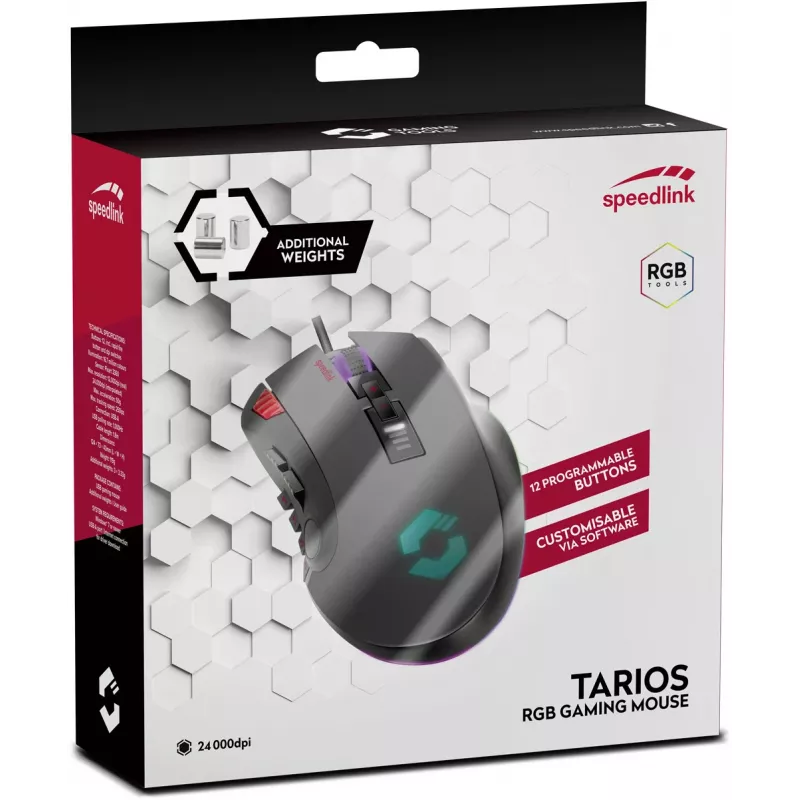 Speedlink Tarios laidinė USB žaidimų pelė, RGB, 24000 DPI (SL-680012-BK)
