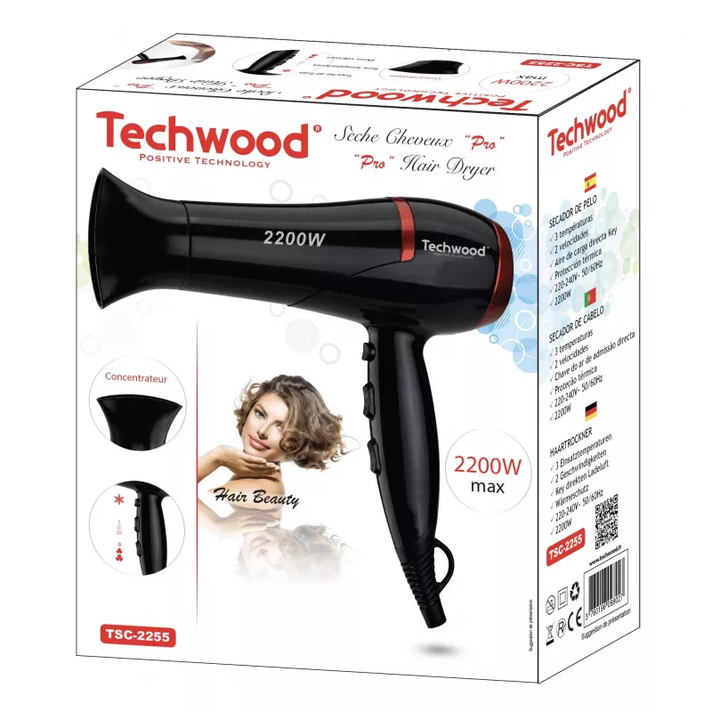 Techwood TSC-2255 Pro plaukų džiovintuvas, 2200W, juodas (TSC-2255)