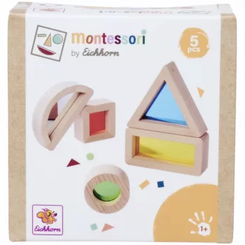 Eichhorn Montessori langų statybiniai blokeliai, 20 dalių rinkinys, FSC® 100% sertifikuotas buko medis su spalvotais akrilo langeliais