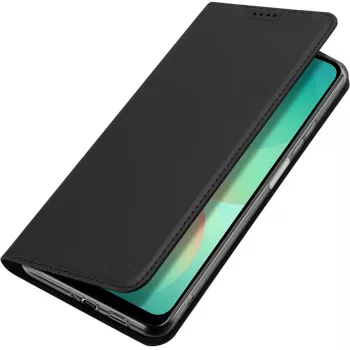 Nevox Vario Series dėklas-knygelė Samsung Galaxy A27 5G – juoda odos danga su kortelių kišenėmis, skyriumi gryniesiems ir stovelio funkcija