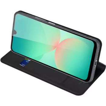 Nevox Vario Series dėklas-knygelė Samsung Galaxy A27 5G – juoda odos danga su kortelių kišenėmis, skyriumi gryniesiems ir stovelio funkcija