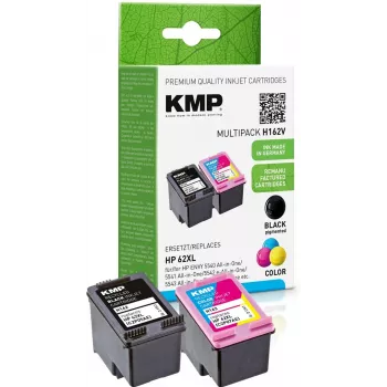 KMP 1741.400500 MultiPack juodos ir trispalvės rašalo kasetės, suderinamos su HP 62XL (C2P05AE/C2P07AE) - 2 vnt. rinkinys