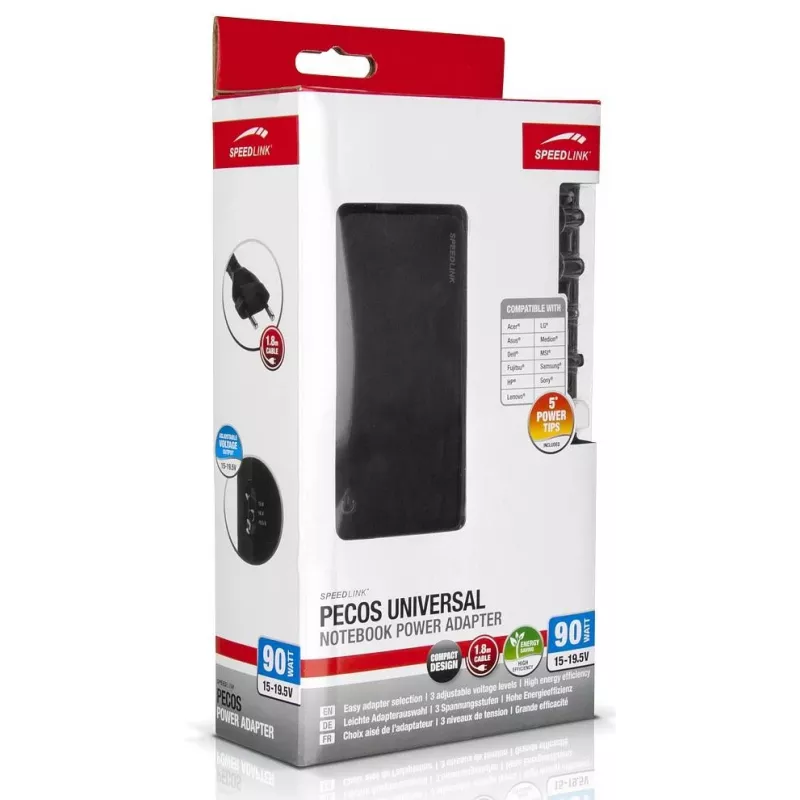 Speedlink Pecos 90 W universalus nešiojamojo kompiuterio maitinimo adapteris (SL-6955-BK)