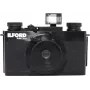 ILFORD PIXIE 35 mm juostinis fotoaparatas – sidabrinis/juodas, su blykste ir automatiniu fokusavimu