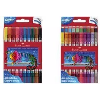 Faber-Castell Glitter dvipusiai žymekliai, 20 vnt. rinkinys su plačiu ir plonu antgaliais (3-5 mm / 1 mm), išplaunami - 151108