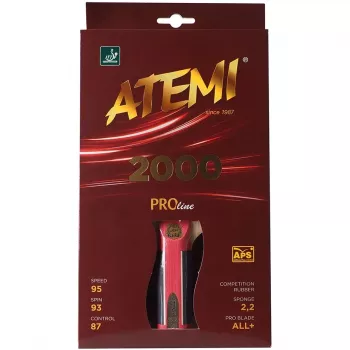 ATEMI 2000 Pro Concave stalo teniso raketė – ITTF patvirtinta ACE guma, 5 sluoksnių Limba/Abachi lenta, puolamojo stiliaus greitis 92