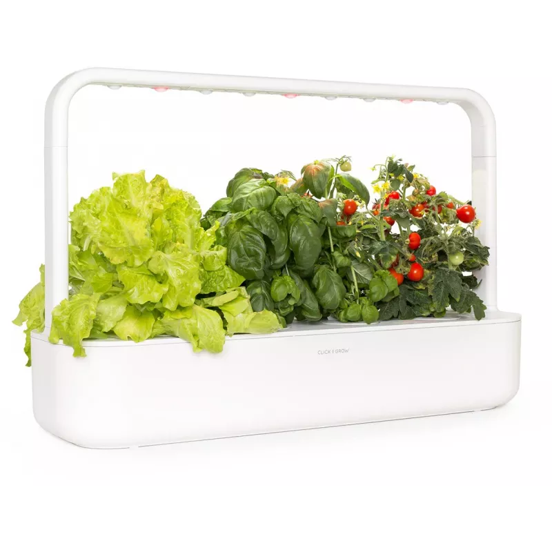 Click & Grow Smart Garden 9 9 podų vidaus žolelių ir daržovių sodas su LED auginimo lemputėmis, savaiminis laistymas, baltas