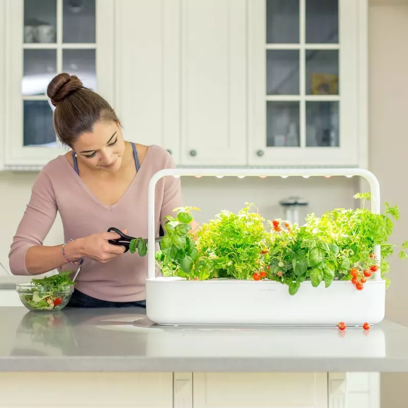 Click & Grow Smart Garden 9 9 podų vidaus žolelių ir daržovių sodas su LED auginimo lemputėmis, savaiminis laistymas, baltas